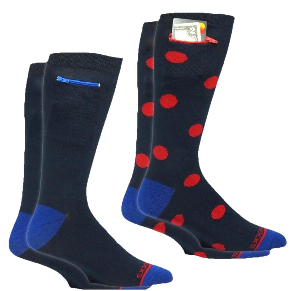 NEW Pocket Socks Zipper Holds Money Credit Card ID Polka Dot Womens 9-13 Lot 2